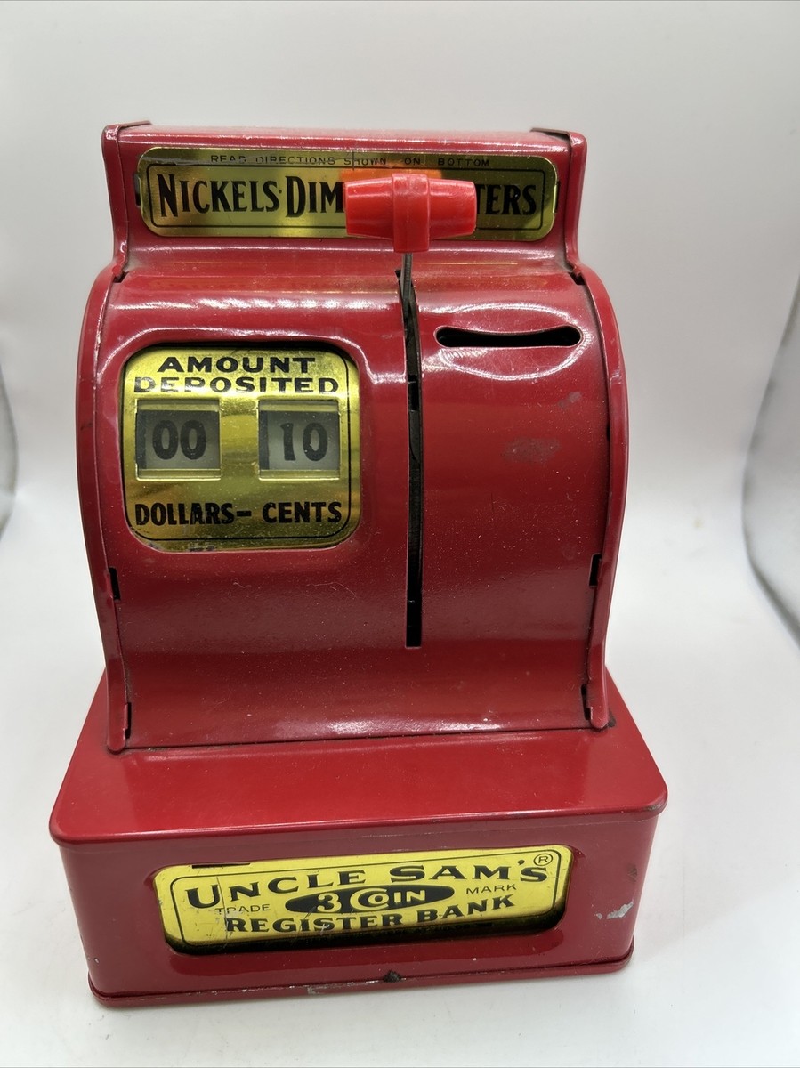 Uncle Sam's 3 Coin Toy Bank Red Cash Register by Durable Toy and