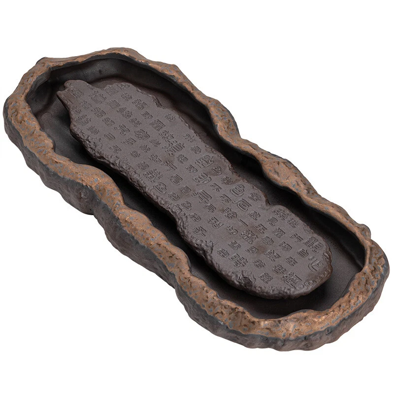 crude pottery tea tray water reservoir ceramic serving tray heart sautra carved - Image 3 of 4