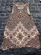 Knox Rose Dress Womens Medium Black Red Blue Geometric Knee Length Boho Peasant