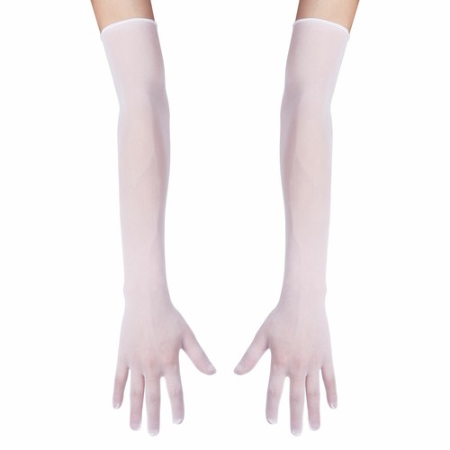 Women Faux Leather /Mesh Stretchy Opera Long Length Finger Gloves Party Dress Up - Picture 73 of 80