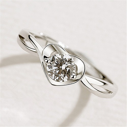 925 Sterling Silver Love Heart CZ Gemstone Adjustable Open Ring Women Girl Gift - Picture 6 of 12