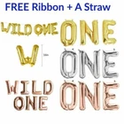 16" Gold WILD ONE Foil Balloons Banner Bunting Baby First Birthday 1st birthday
