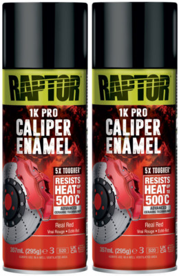 2 x U-Pol Raptor 1K Pro Messschieber Emaille Echt Rot Aerosol 357ml Hochtemperatur