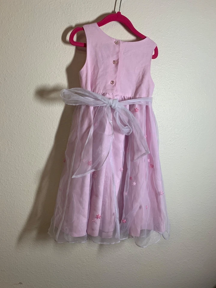 Винтажный зеленый собаки с подкладкой платье девочек размер 5 цветочный розовый Spring - Изображение 3 из 4