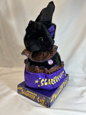 DanDee Scaredy Halloween Black Cat Plush Spins Head Green Eyes Meows Screech