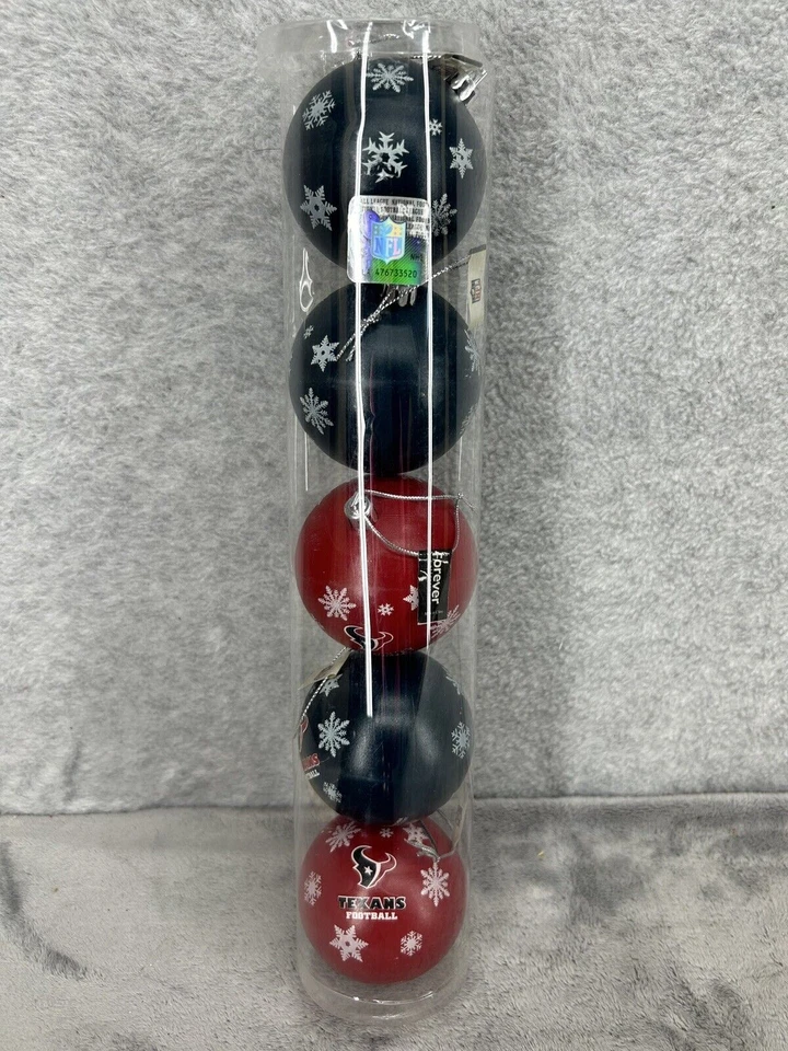Lot Of 5 Houston Texans Christmas Ornament Shatterproof Balls In Tube  - Image 2 of 4