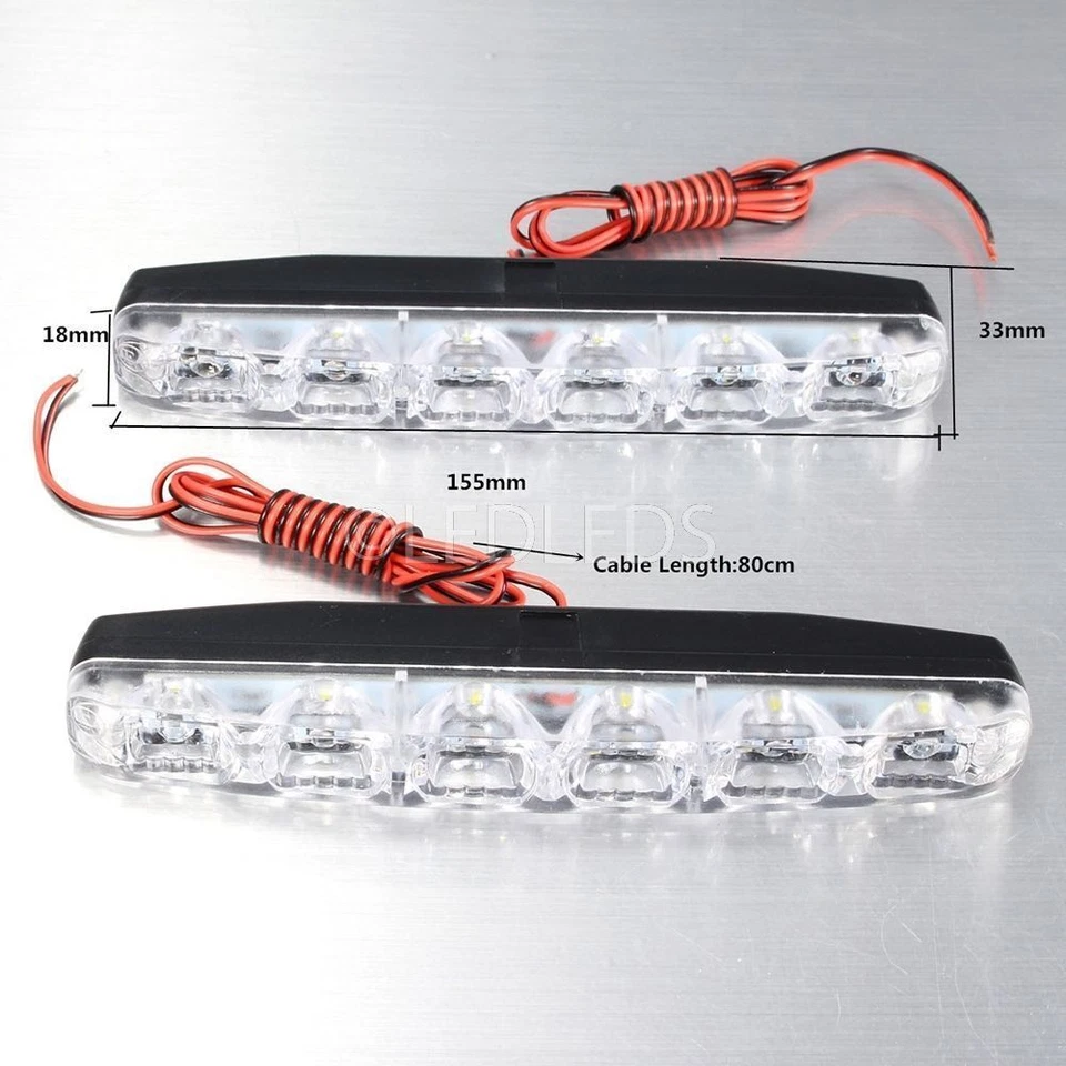 COPPIA LUCI DIURNE ANTERIORI DAYLIGHT 6 LED LUCE BIANCA AUTO UNIVERSALI 6000K  - Immagine 4 di 4