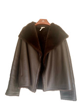 Very Good Hermes Leather Shearling Open Lapel Jacket In Fr38