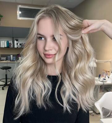 Balayage Aschblond Goldblond Highlight Perücke Lace Front 100% Echthaar Perücken