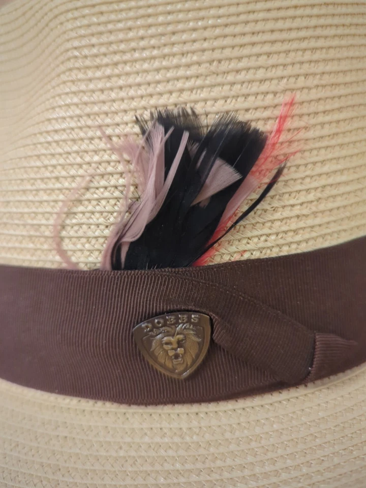 VTG Dobbs Florentine Straw Hat Fedora Fifth Avenue Men's 6 3/4 Beige Cognac  - Image 2 of 4