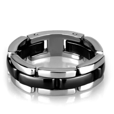 Keramik Ring Designer schwarz silber ohne Stein beweglich Edelstahl