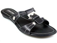 Geox Women Nada Slide Flat Sandal In White And Black