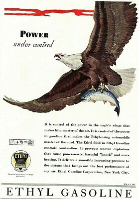 Vintage Print Ad Ethyl Gasoline,''Power under control''. 8 x 11.