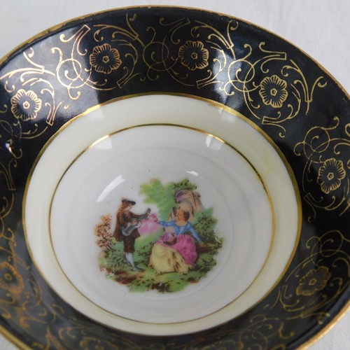 Vintage Tea Cup Saucer Iridescent Ruffled Porcelain Black Rim Gold Trim Japan - Picture 5 of 10