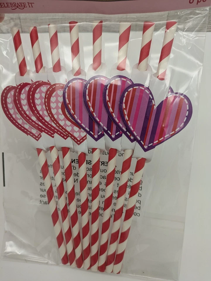 Pajitas de Papel Rayas Rojas y Blancas con Corazón - 8 piezas - Boda San Valentín Foto 2 de 4