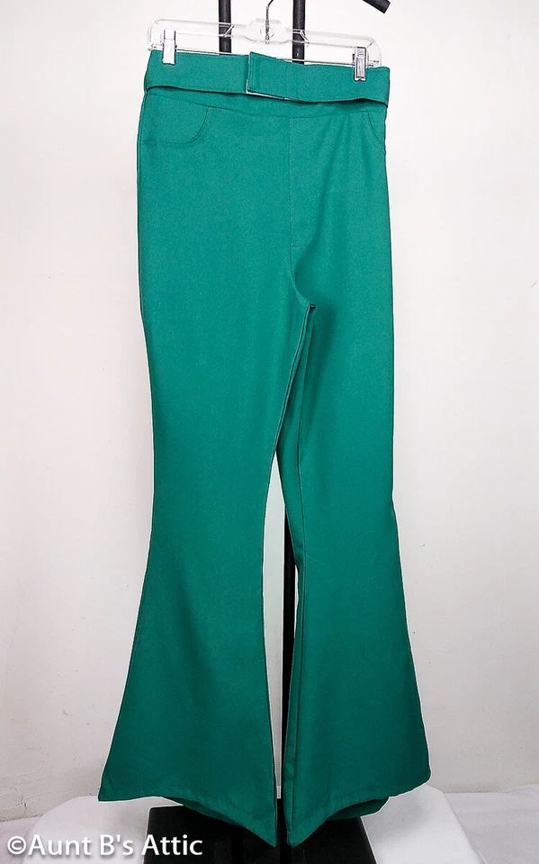 Pantalones de discoteca estilo años 70 con fondo acampanado verde disfraz de polietileno para hombre Foto 2 de 3