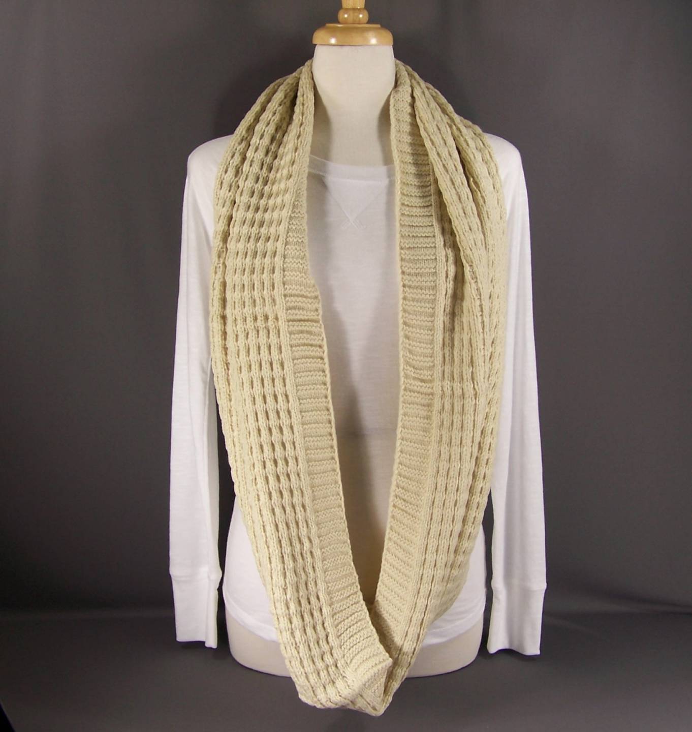 Cream chunky waffle knit circle infinity endless loop long super soft ...