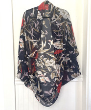 Nwt Life Is Beautiful Shrug Floral Print Blue Kimono Swim Cover Sheer One Size