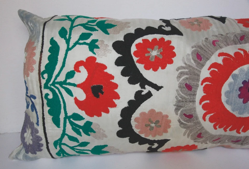 Ethnic Suzani Lumbar Cushion , Authentic Embroidered Vintage bedding  pillow, - Image 2 of 4