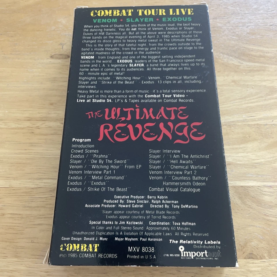 Ultimate Revenge: Combat Tour Live Combat 1985 Slayer Exodus Venom VHS Tested - Image 3 of 4