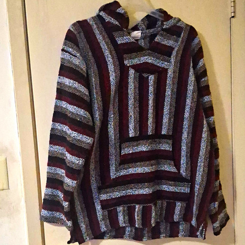 Frank's Baja Striped Pullover Hoodie Men's L Knit w/ Pockets Black Gray Red