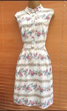 Vintage 1950s Style White Floral Cotton Garden Party Tea Dress Size 20