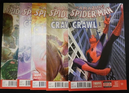 AMAZING SPIDER-MAN 1.1 1.2 1.3 1.4 1.5 MARVEL COMIC LEARNING TO CRAWL 2014 VF/NM
