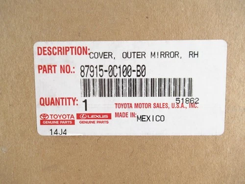 Genuine OEM Toyota 87915-0C100-B0 Passenger RH Side Mirror Cover Tundra Sequoia