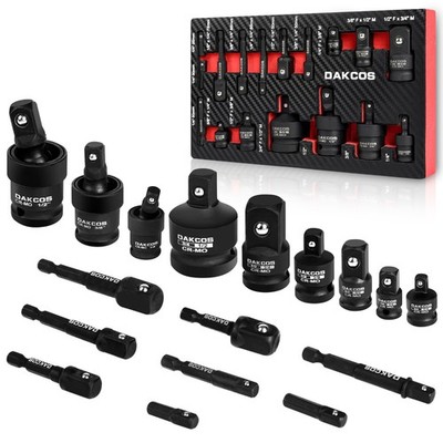 DAKCOS 17PC Impact Socket Set Adapter 1/4'' 3/8'' 1/2'' Joint Socket Drill Adapter