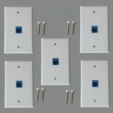 5 PCS Single Gang 6-Port Cat6 Ethernet Wall Plate, Female-Female, Detachable