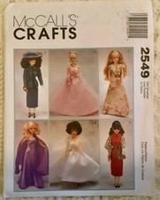 McCall,s Crafts Pattern 2549 fashions for 11.5  dolls Barbie - UNCUT -Vtg