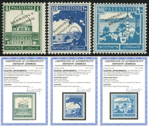 PALESTINE 1927-45 Pictorials PROOFS x 3. Superb MNH ** GENUINE + CERTIFICATE x 3