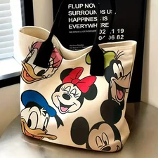 Tote Mickey, Minnie Mouse & Friends Spacious Shoulder Bag Colorful Cartoon Print