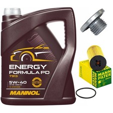 Motoröl Filter Set Mannol 5W-40 5 Liter + Schraube für Chevrolet Cruze Opel Saab