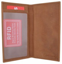RFID Blocking Vintage Style Hunter Leather Simple Checkbook Cover Tan
