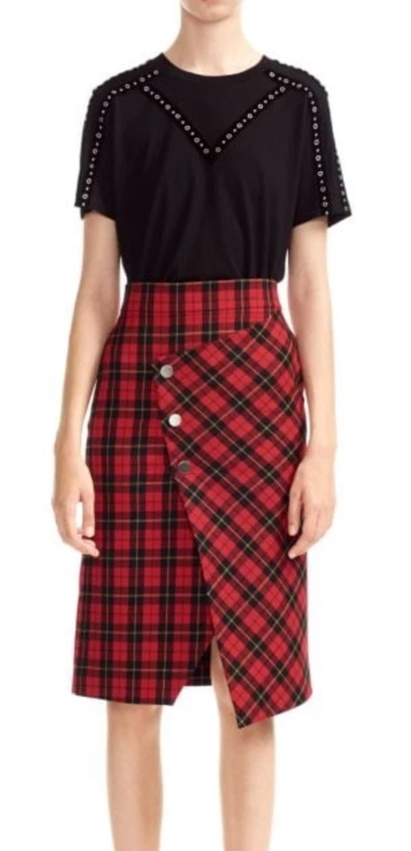 Новый без ценников MAJE Janty клетку надежном ассиметричный карандаш юбка в красный $295 талии 28» S - Изображение 4 из 4