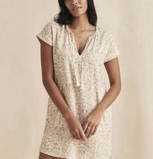 Faherty Ninie Shift Dress Organic Cotton Cream & Tan Size Large EUC