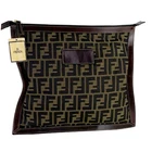 FENDI Zucca Canvas Fabric Leather Coated Canvas Brown Pouch 4686