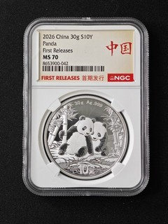 Moneda de plata panda 2026 China 10 yuanes primera emisión NGC MS 70 UNC #042