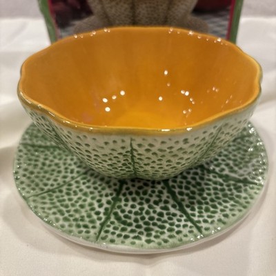 Cantaloupe Bowl And Saucer 1970s Taiwan New W/ Box Fruit Bowl Vintage Melon