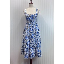 Free Assembly Floral Midi Dress Womens XS Blue White Cotton Square Neck Sundress