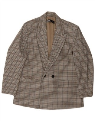 Zara Herren Zweireiher Blazer Jacke UK 38 Mittelgrau Kariert Polyester AT09
