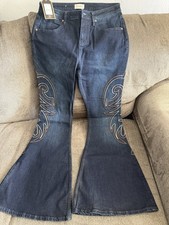 Shyanne Women's Western Flared Jeans Embroidered Dark Blue Denim 32/34 Regular