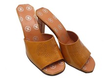 CHANEL Orange Mules Perforated Design Coco Mark Size:36 Enamel Used