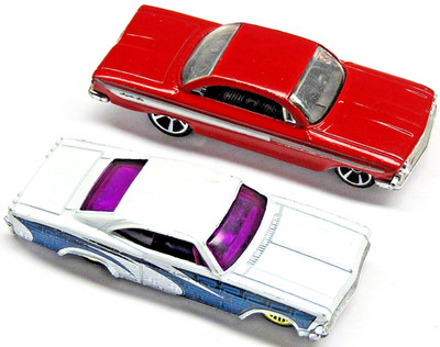 Hot Wheels Chevy Impala Cars Lot of 2 Vintage Red '61, White '65 Lowrider Mattel