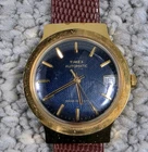 Vintage Men's Timex Viscount Gold Bezel Blue Dial 36mm Automatic Date Watch Runs