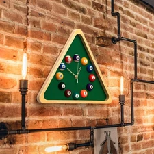  Large Billiards Clock 14-inch Billiards Table Wall Clock Solid Wood Frame