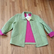 The Quacker Factory Jacket Sz XL Light Green Women's Quilted  Rhinestone Zipper