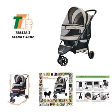 3 Wheel Dog Pet Cat Stroller Best Lightweight Foldable Compact Portable Jogge...