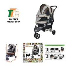 3 Wheel Dog Pet Cat Stroller Best Lightweight Foldable Compact Portable Jogge...